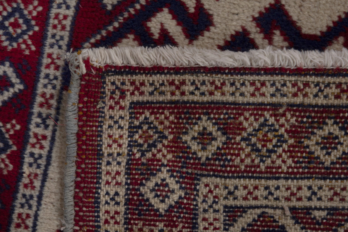Persian Torkaman accent rug in burgundy and cream, view 10 of 10