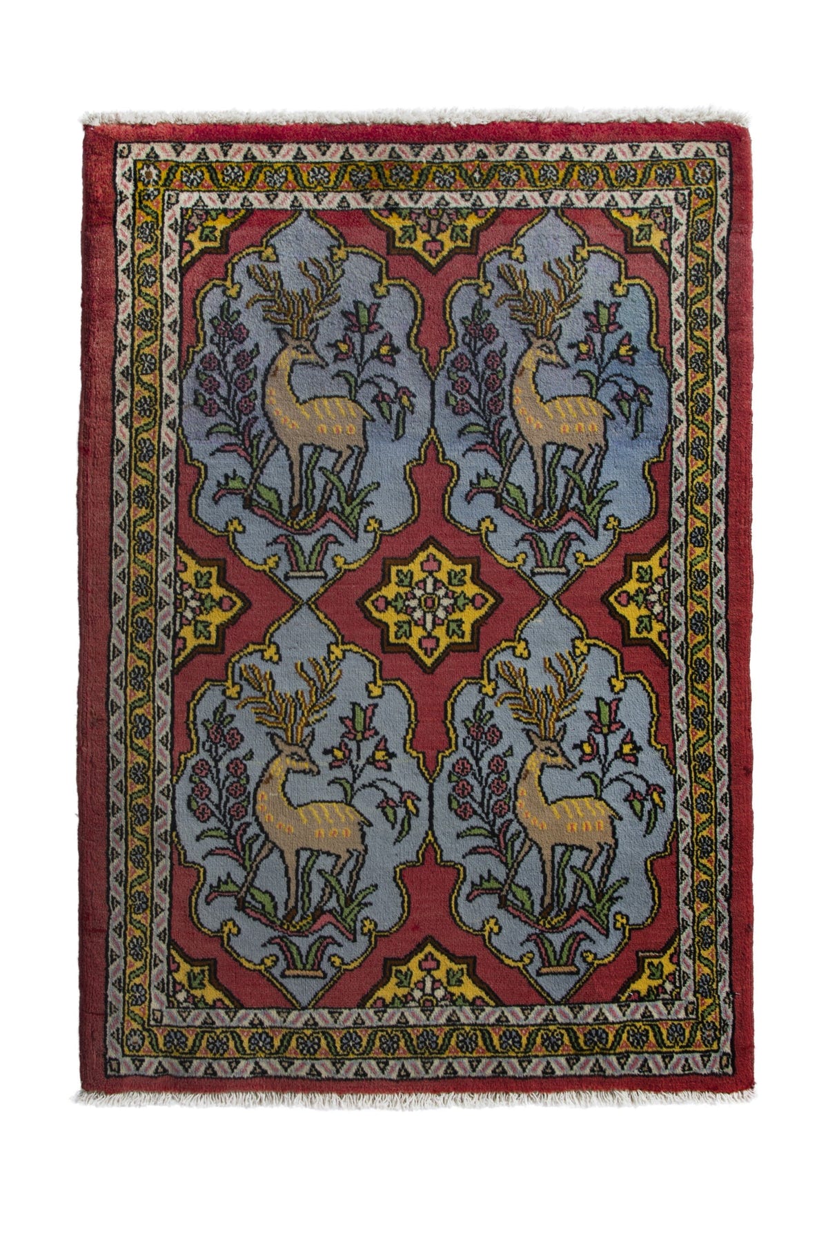 Persian Shahreza accent rug in faded red and dusty blue, view 2 of 10