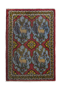 Persian Shahreza accent rug in faded red and dusty blue, view 2 of 10
