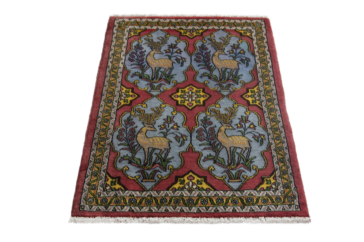 Persian Shahreza accent rug in faded red and dusty blue, view 3 of 10