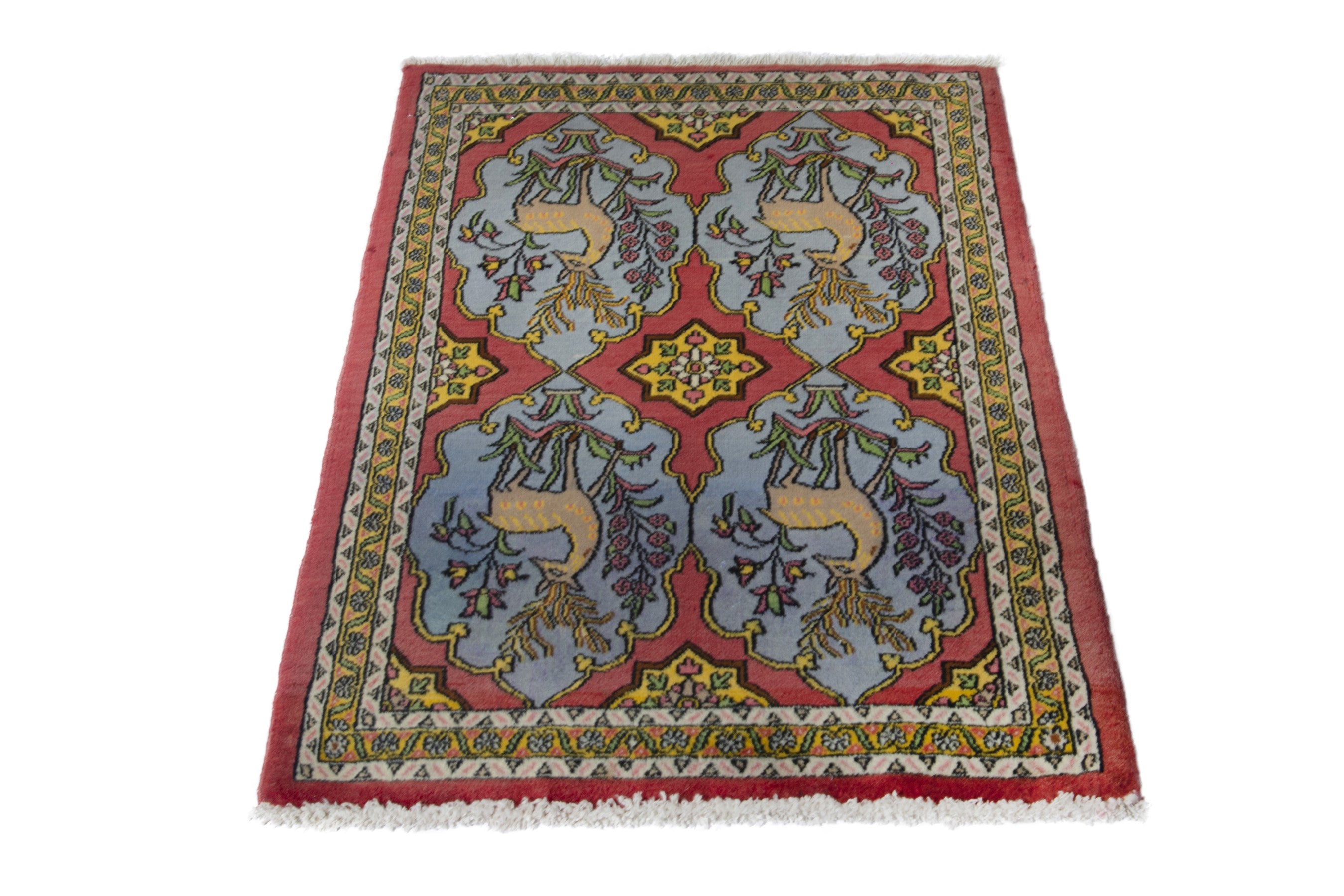 Persian Shahreza accent rug in faded red and dusty blue, view 3 of 9