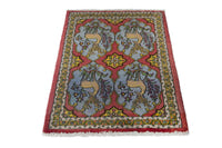 Persian Shahreza accent rug in faded red and dusty blue, view 4 of 10