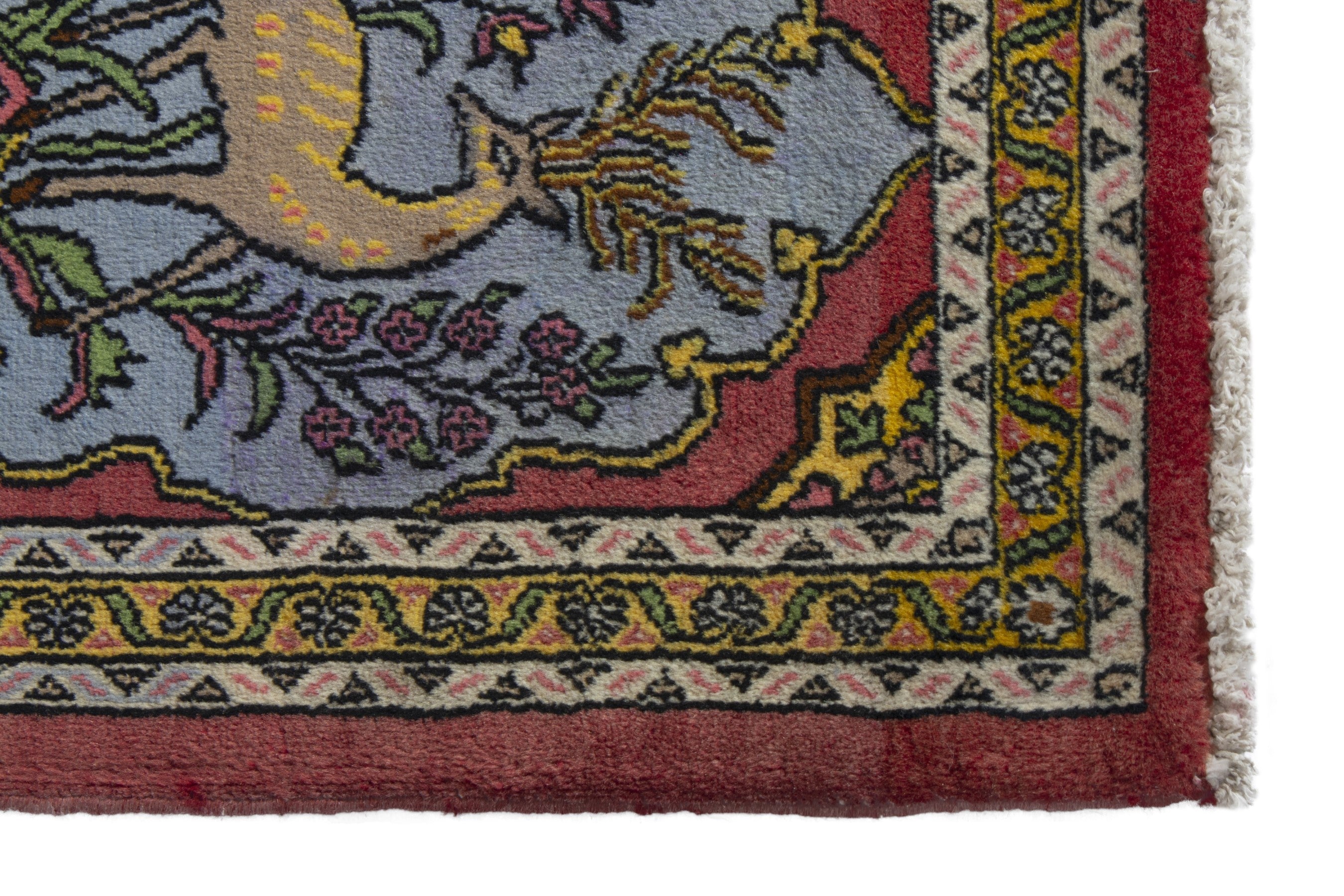 Persian Shahreza accent rug in faded red and dusty blue, view 5 of 9