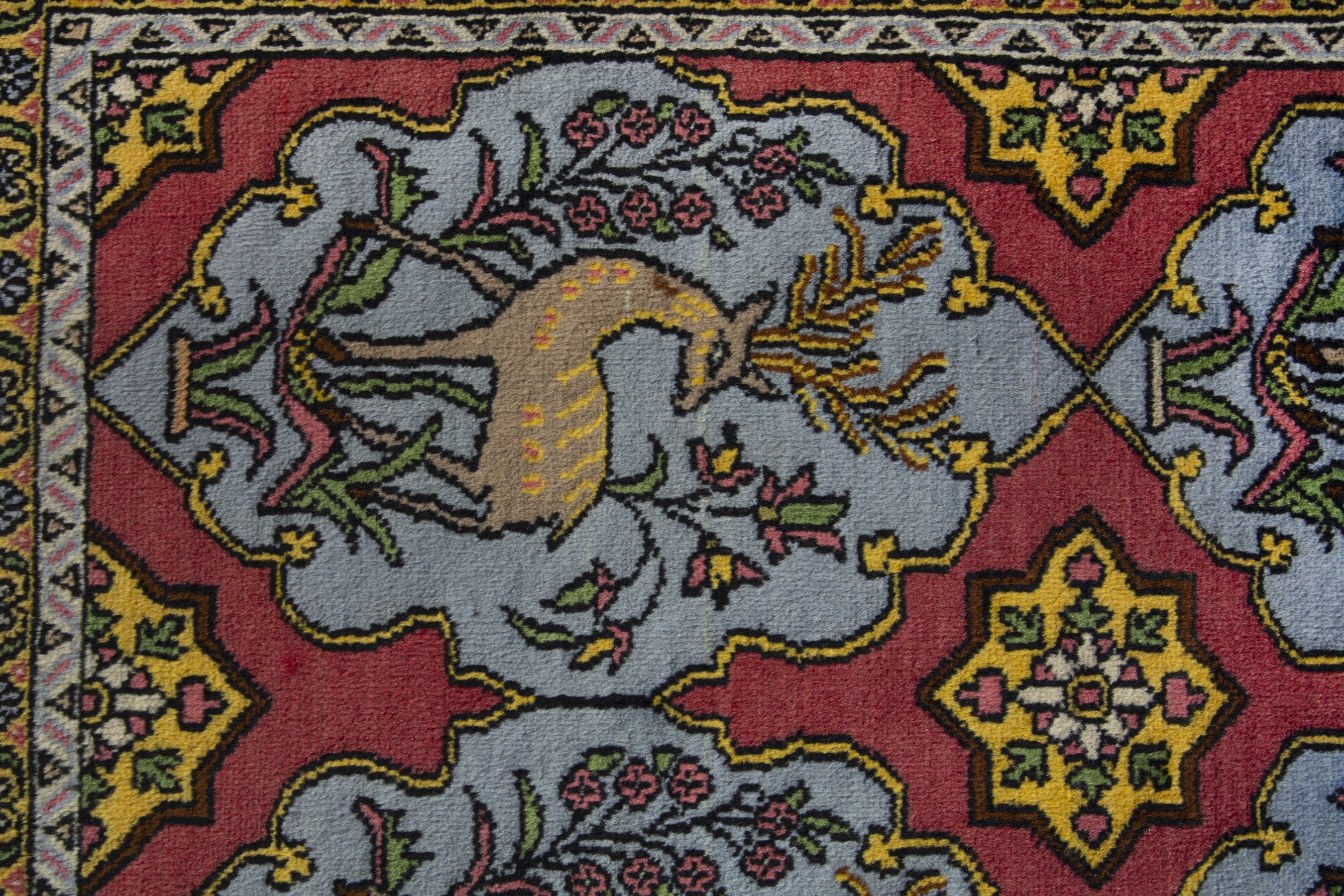 Persian Shahreza accent rug in faded red and dusty blue, view 6 of 9
