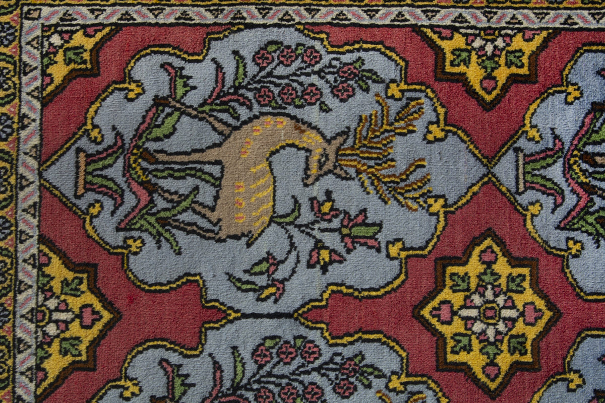 Persian Shahreza accent rug in faded red and dusty blue, view 8 of 10