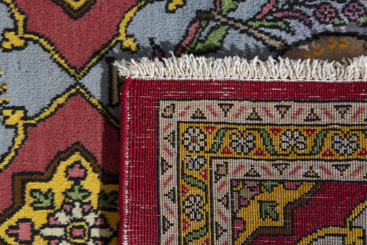 Persian Shahreza accent rug in faded red and dusty blue, view 10 of 10