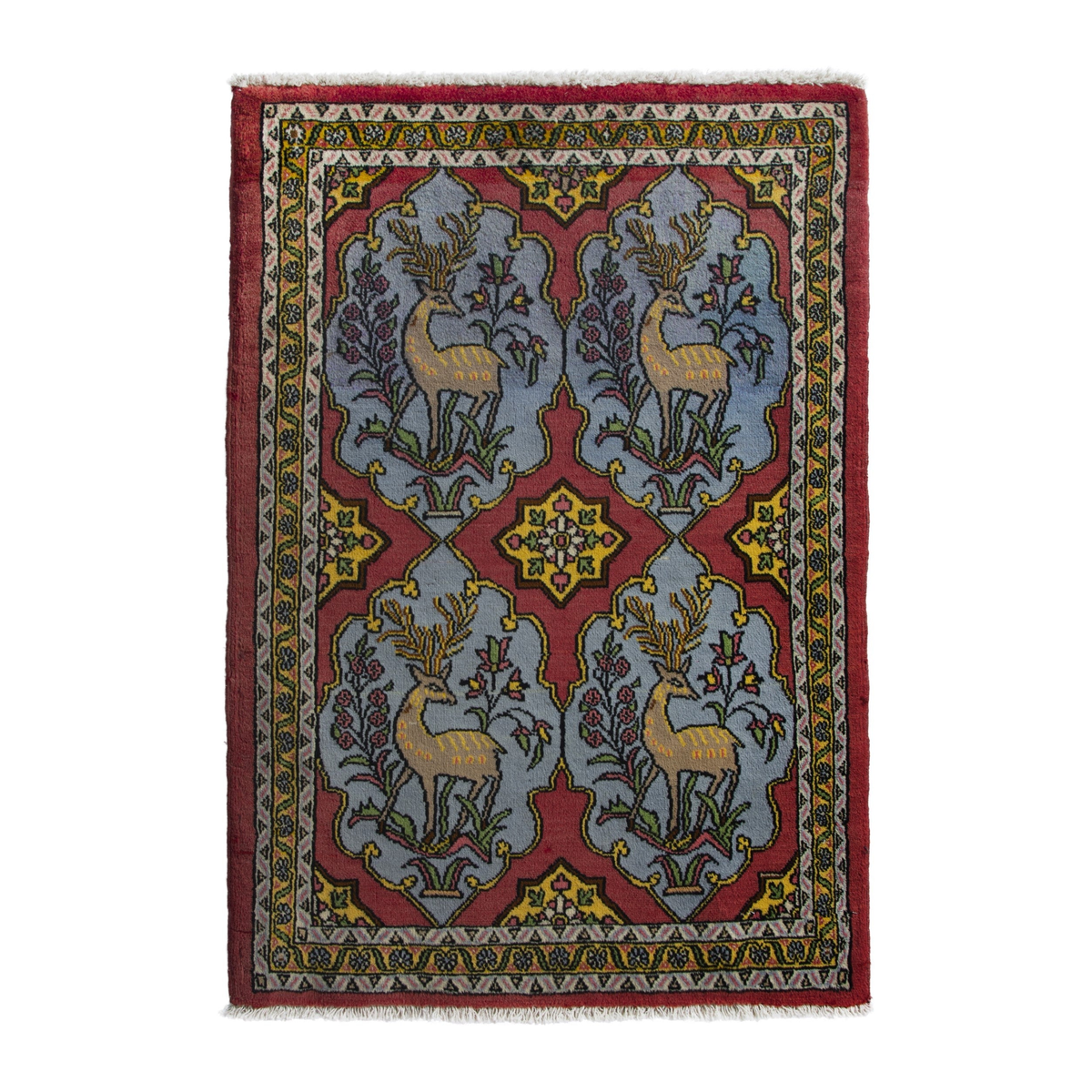 Persian Shahreza accent rug in faded red and dusty blue, 2' x 2'11"
