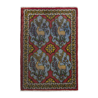 Persian Shahreza accent rug in faded red and dusty blue, 2' x 2'11"