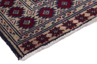 Persian Torkaman accent rug in navy and cream, view 6 of 9
