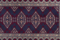 Persian Torkaman accent rug in navy and cream, view 7 of 9