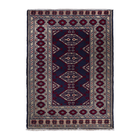 Persian Torkaman accent rug in navy and cream, 2' x 2'11"