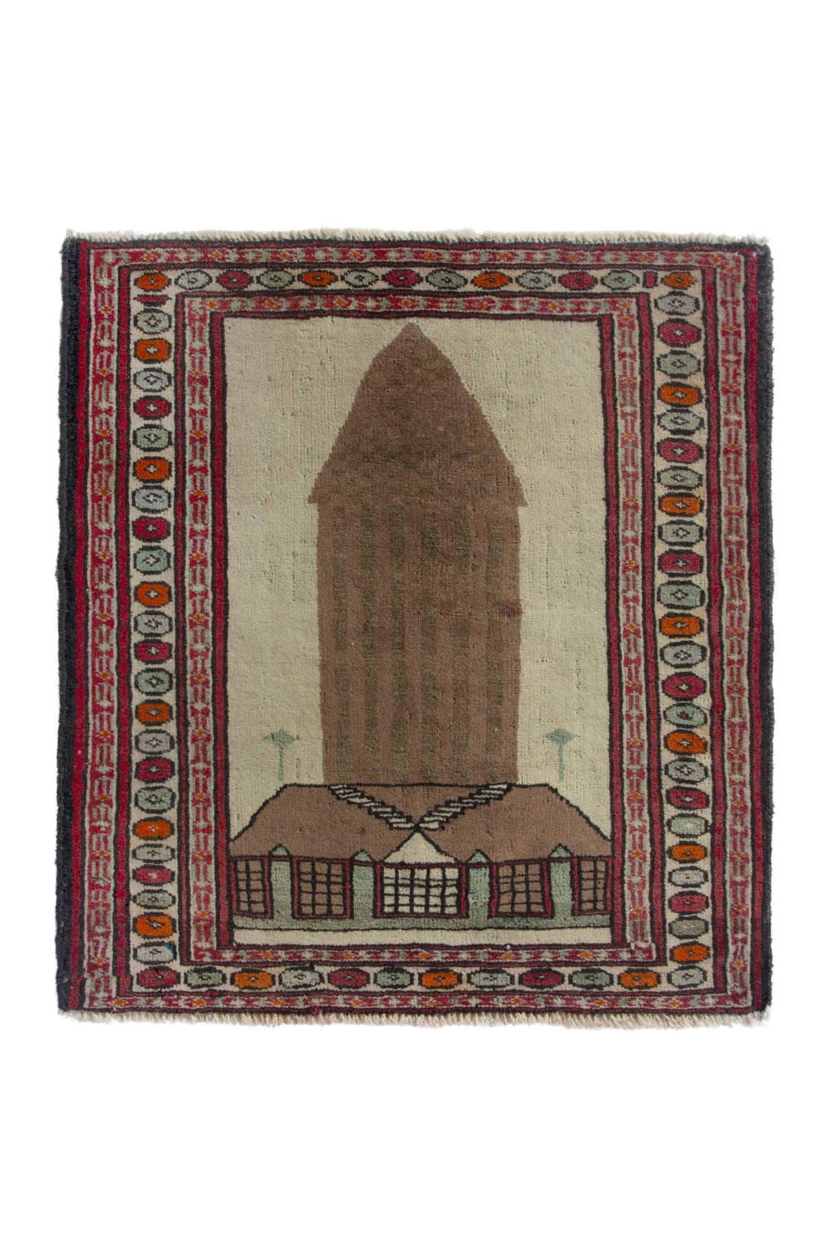 Persian Torkaman accent rug in cream and light brown, view 2 of 9
