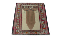 Persian Torkaman accent rug in cream and light brown, view 4 of 9