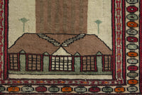 Persian Torkaman accent rug in cream and light brown, view 7 of 9