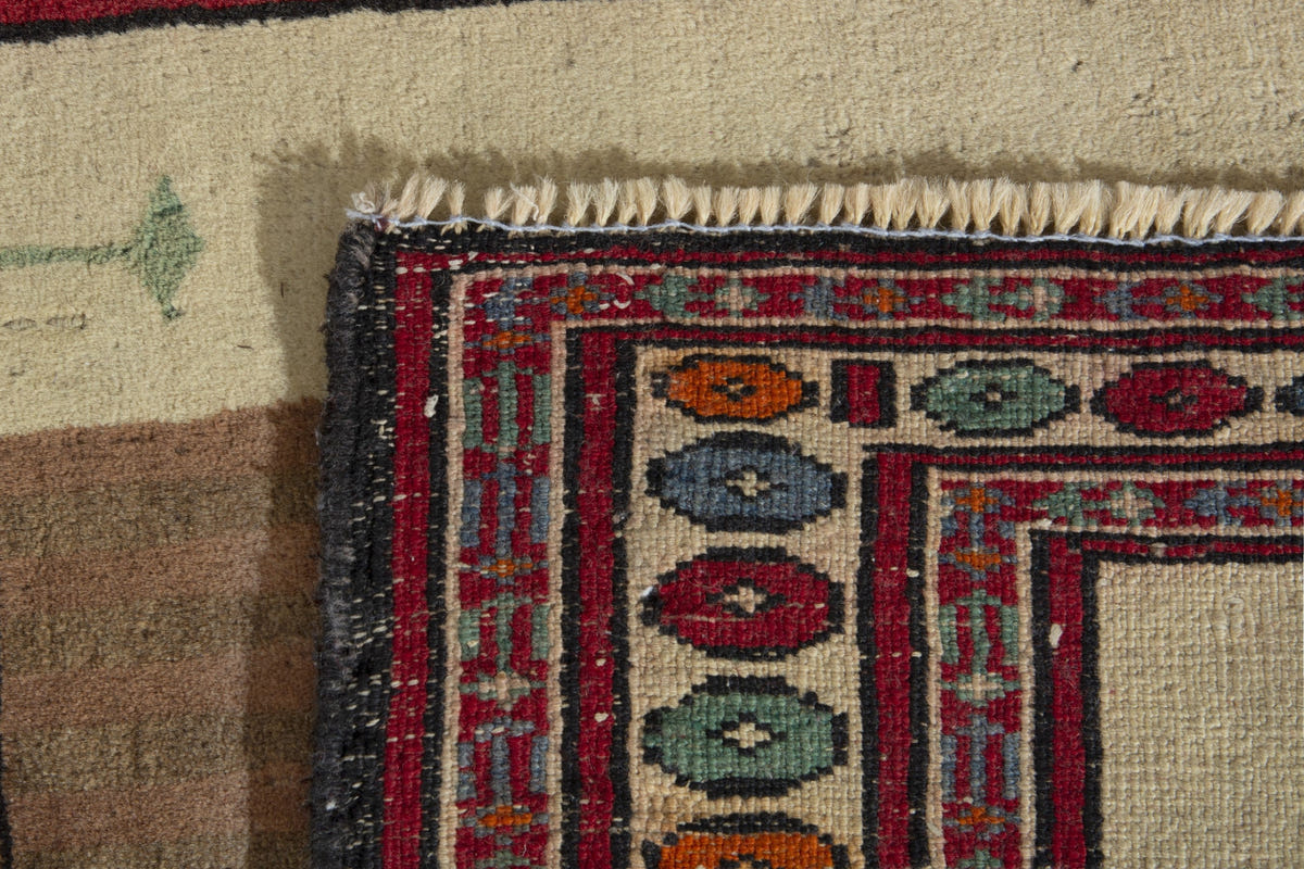 Persian Torkaman accent rug in cream and light brown, view 9 of 9