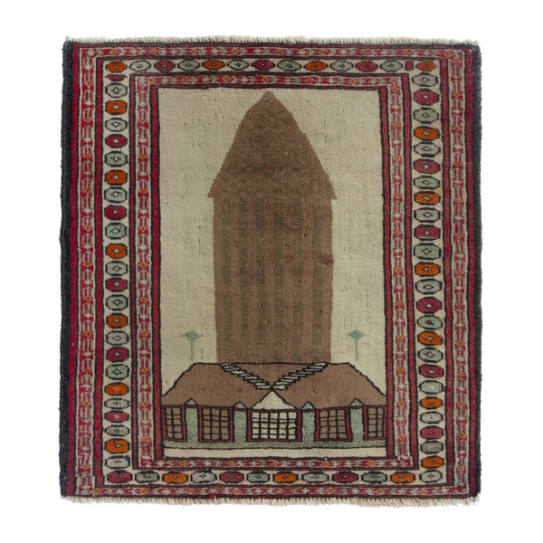 Persian Torkaman accent rug in cream and light brown, 2'2" x 2'6"