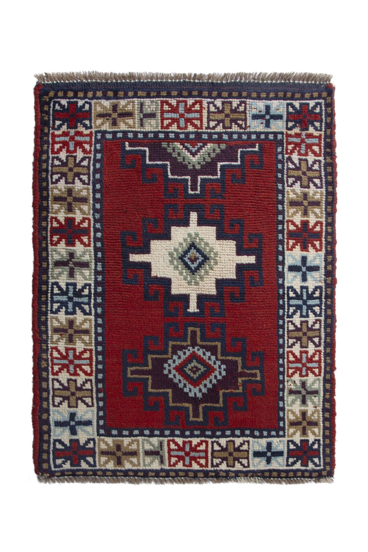 Persian Ghoochan accent rug in deep red and cream, view 2 of 10