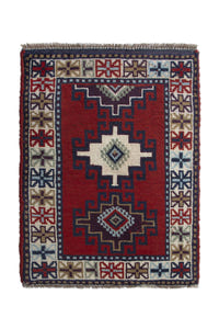 Persian Ghoochan accent rug in deep red and cream, view 2 of 10