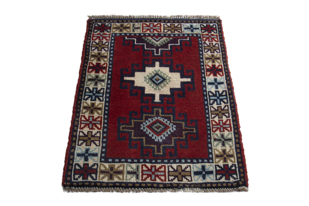 Persian Ghoochan accent rug in deep red and cream, view 3 of 10