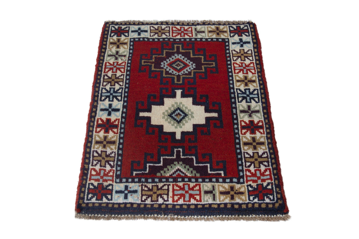 Persian Ghoochan accent rug in deep red and cream, view 4 of 10