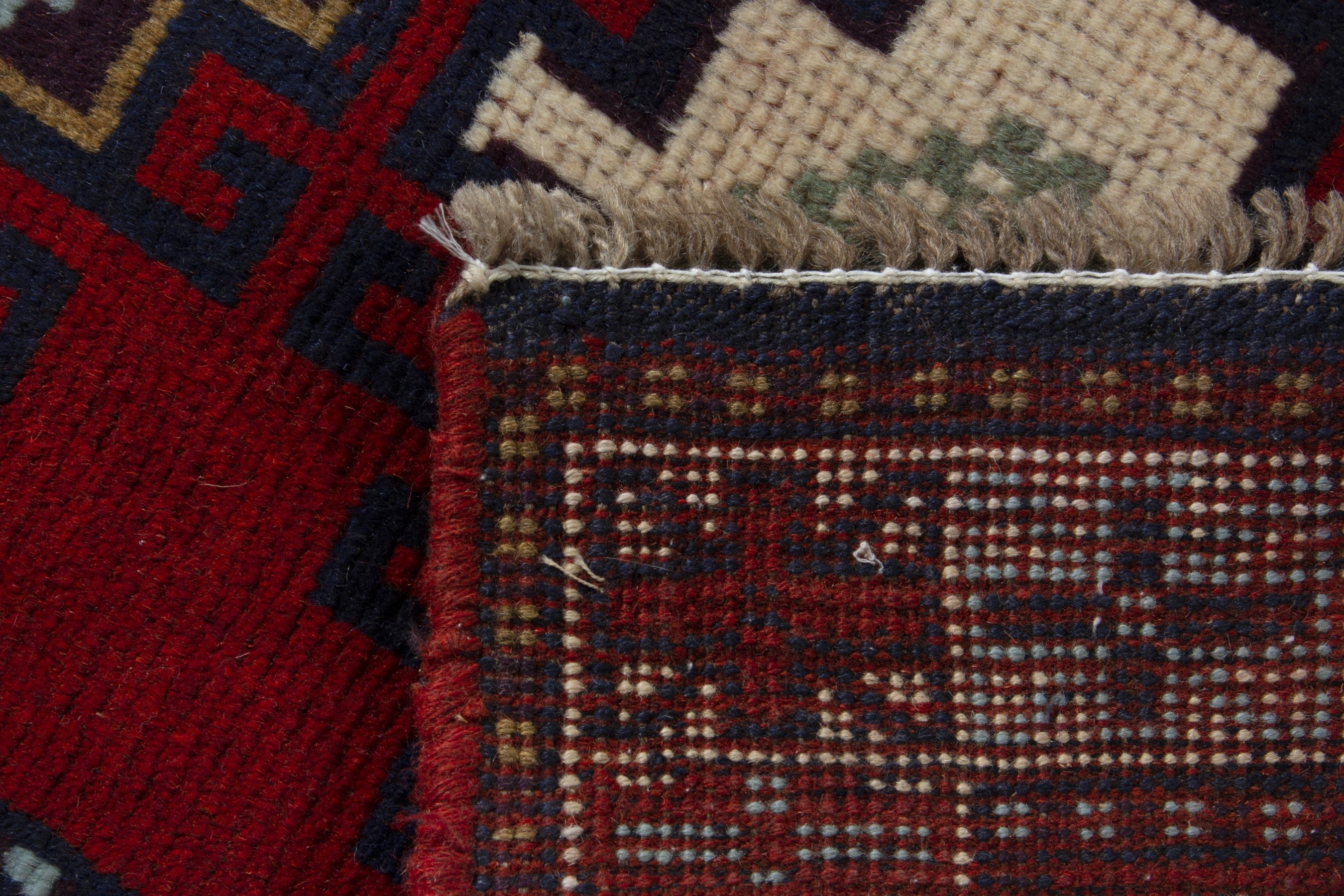 Persian Ghoochan accent rug in deep red and cream, view 9 of 9