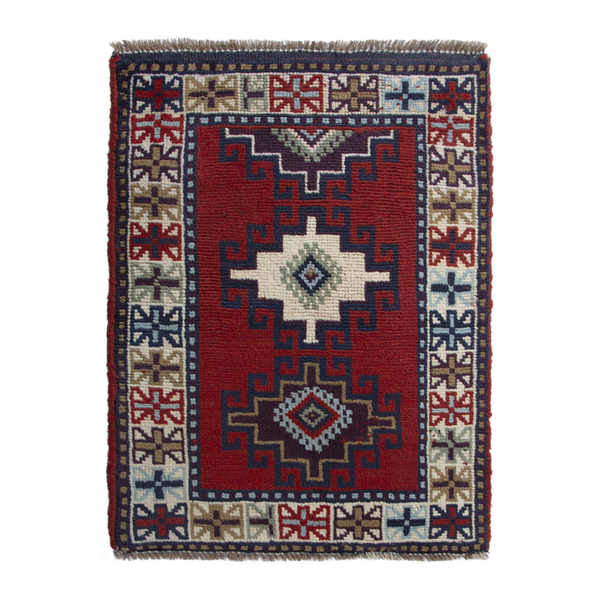 Persian Ghoochan accent rug in deep red and cream, 2'2" x 2'11"