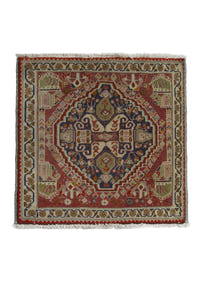 Persian Shiraz accent rug in faded red and navy, view 2 of 10