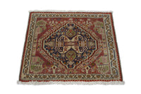 Persian Shiraz accent rug in faded red and navy, view 4 of 10