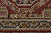 Persian Shiraz accent rug in faded red and navy, view 8 of 10