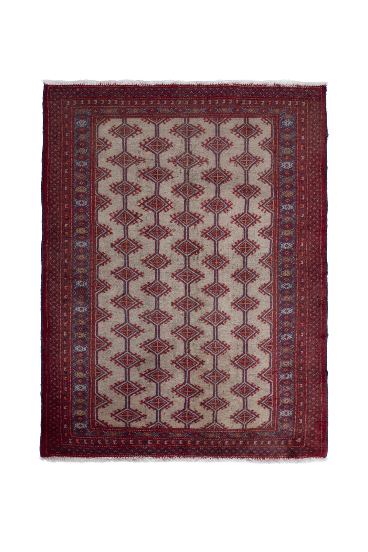 Persian Baluch accent rug in cream and deep red, view 2 of 9