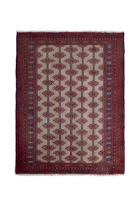 Persian Baluch accent rug in cream and deep red, view 2 of 9
