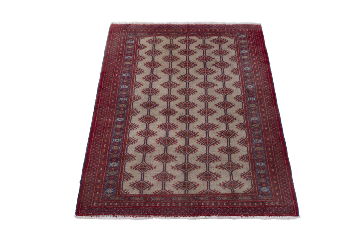 Persian Baluch accent rug in cream and deep red, view 3 of 9