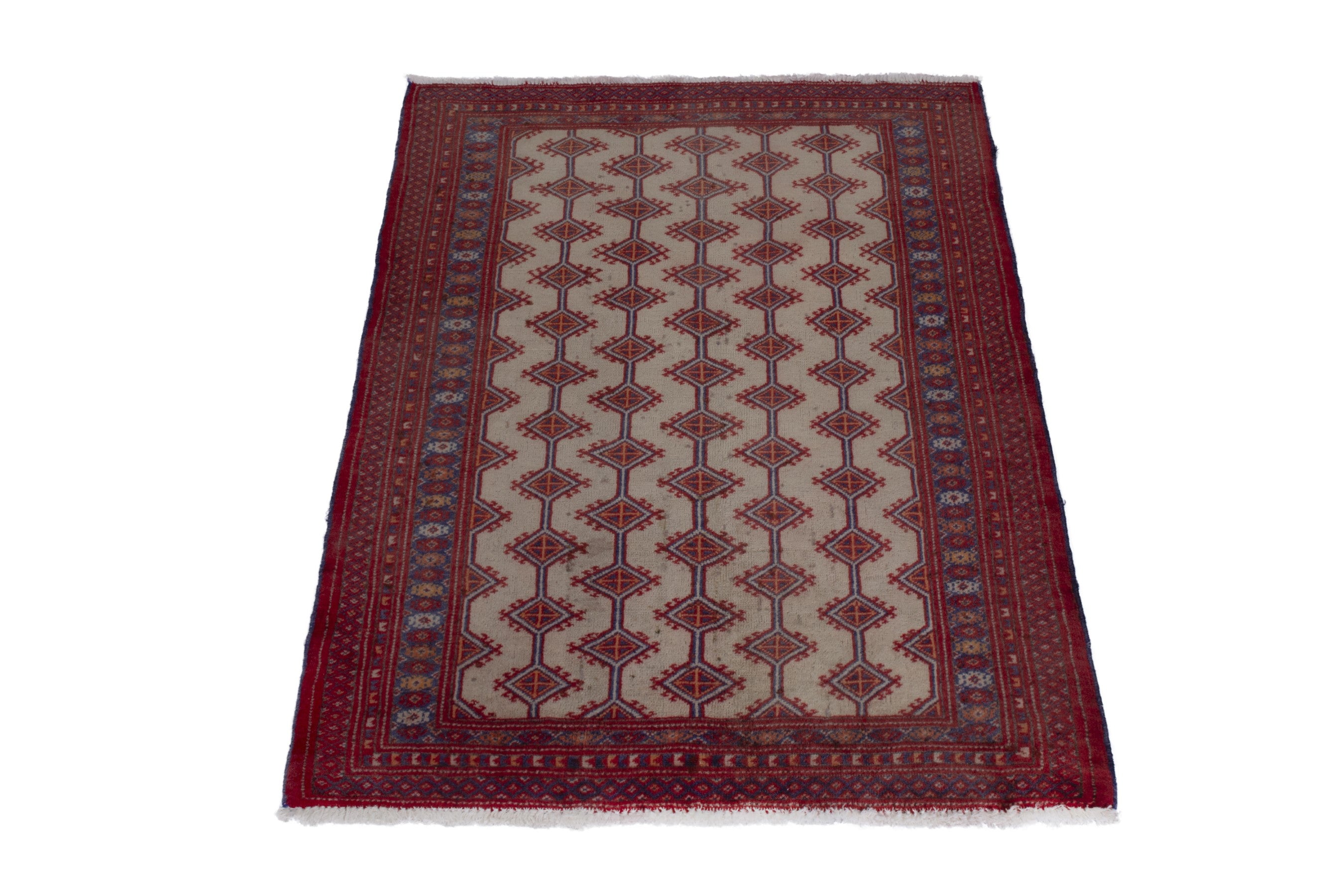 Persian Baluch accent rug in cream and deep red, view 3 of 8