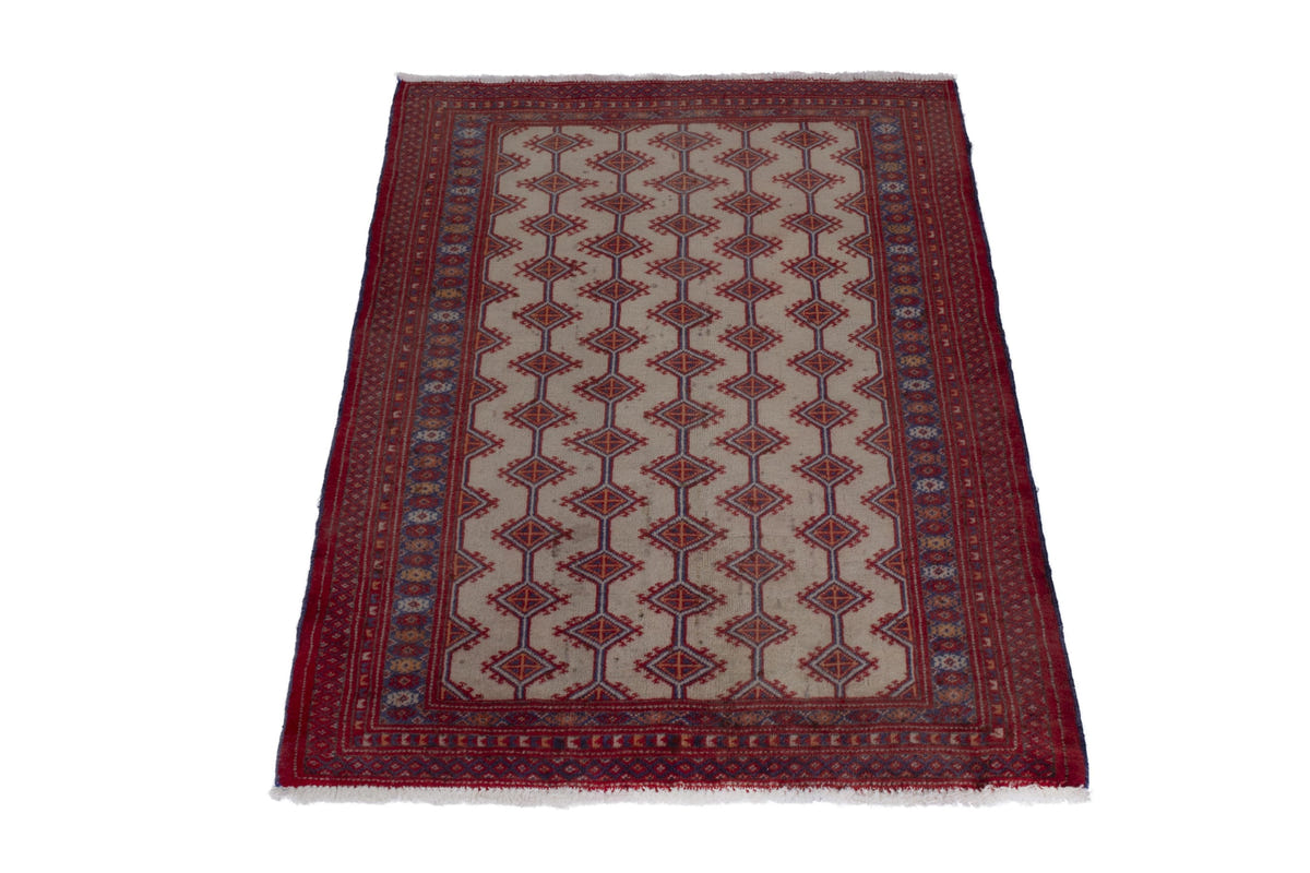 Persian Baluch accent rug in cream and deep red, view 4 of 9