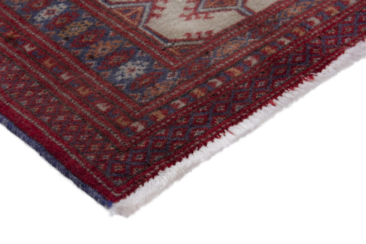 Persian Baluch accent rug in cream and deep red, view 6 of 9