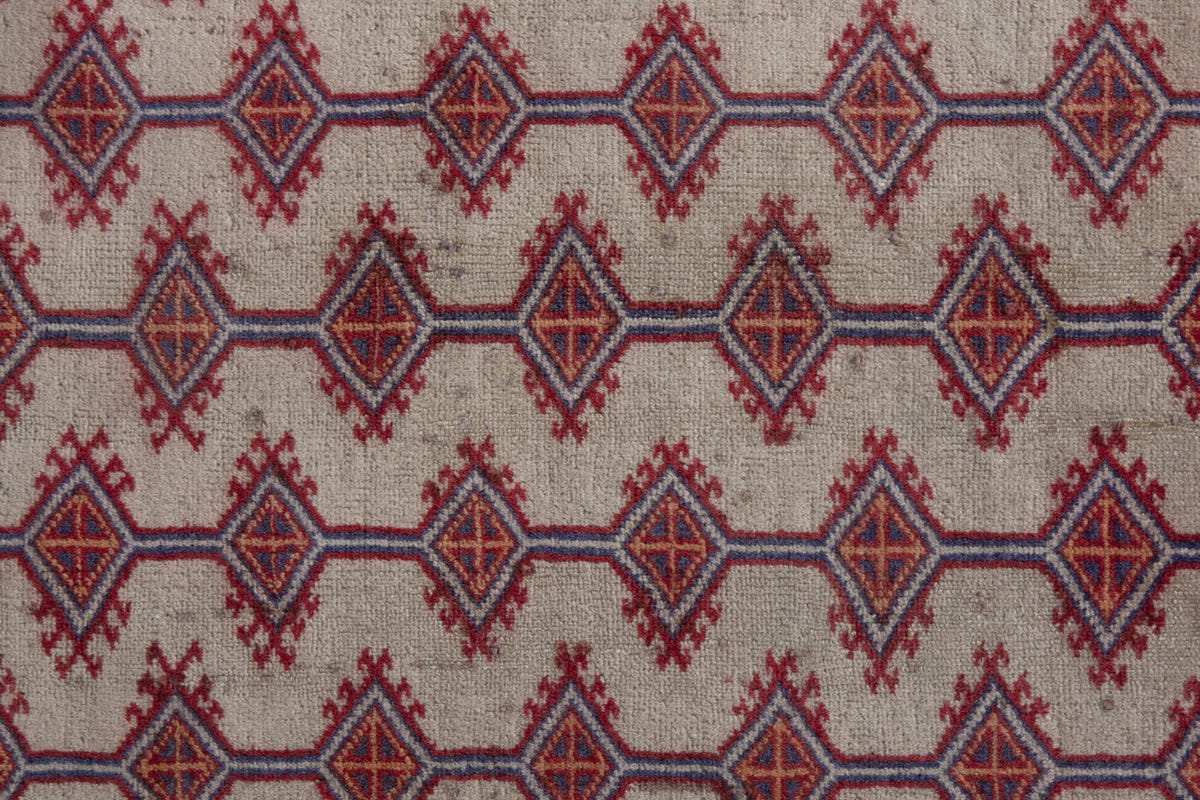 Persian Baluch accent rug in cream and deep red, view 7 of 9