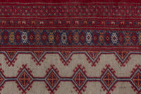 Persian Baluch accent rug in cream and deep red, view 8 of 9