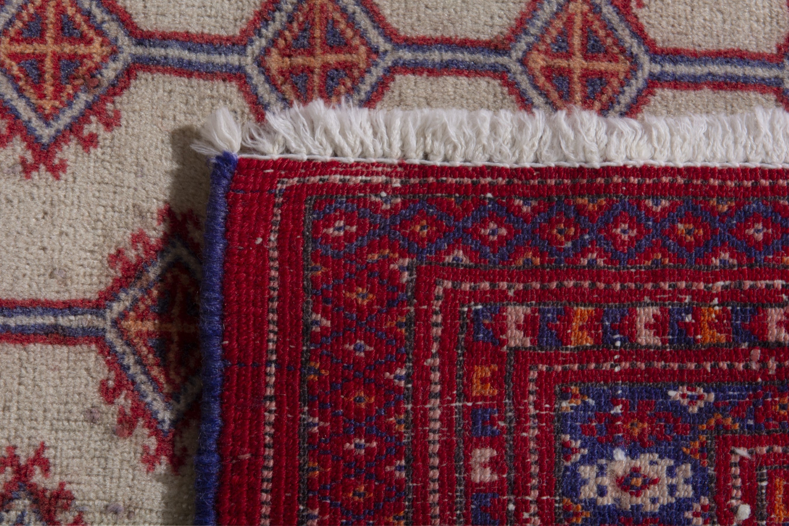 Persian Baluch accent rug in cream and deep red, view 8 of 8
