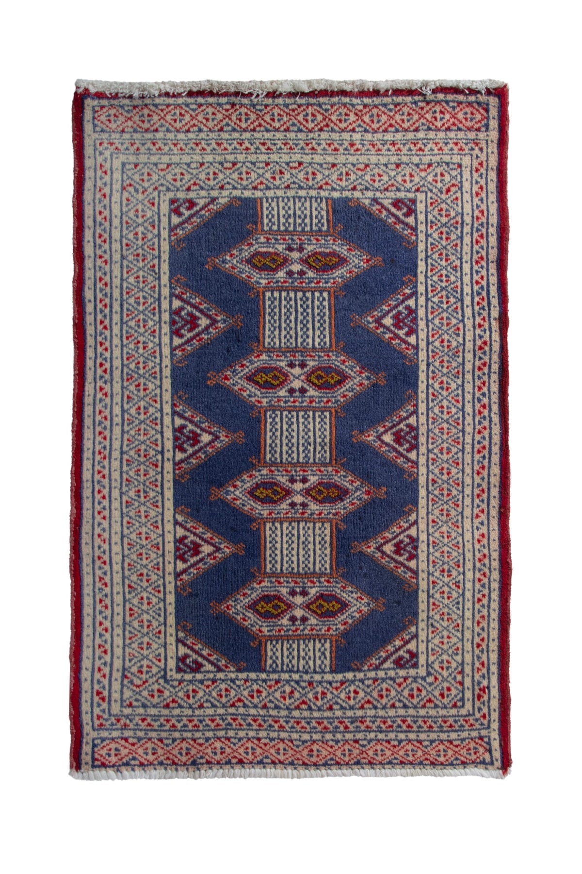 Persian Torkaman accent rug in denim and cream, view 2 of 9