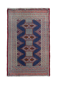 Persian Torkaman accent rug in denim and cream, view 2 of 9