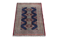 Persian Torkaman accent rug in denim and cream, view 3 of 9