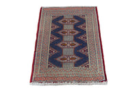Persian Torkaman accent rug in denim and cream, view 4 of 9