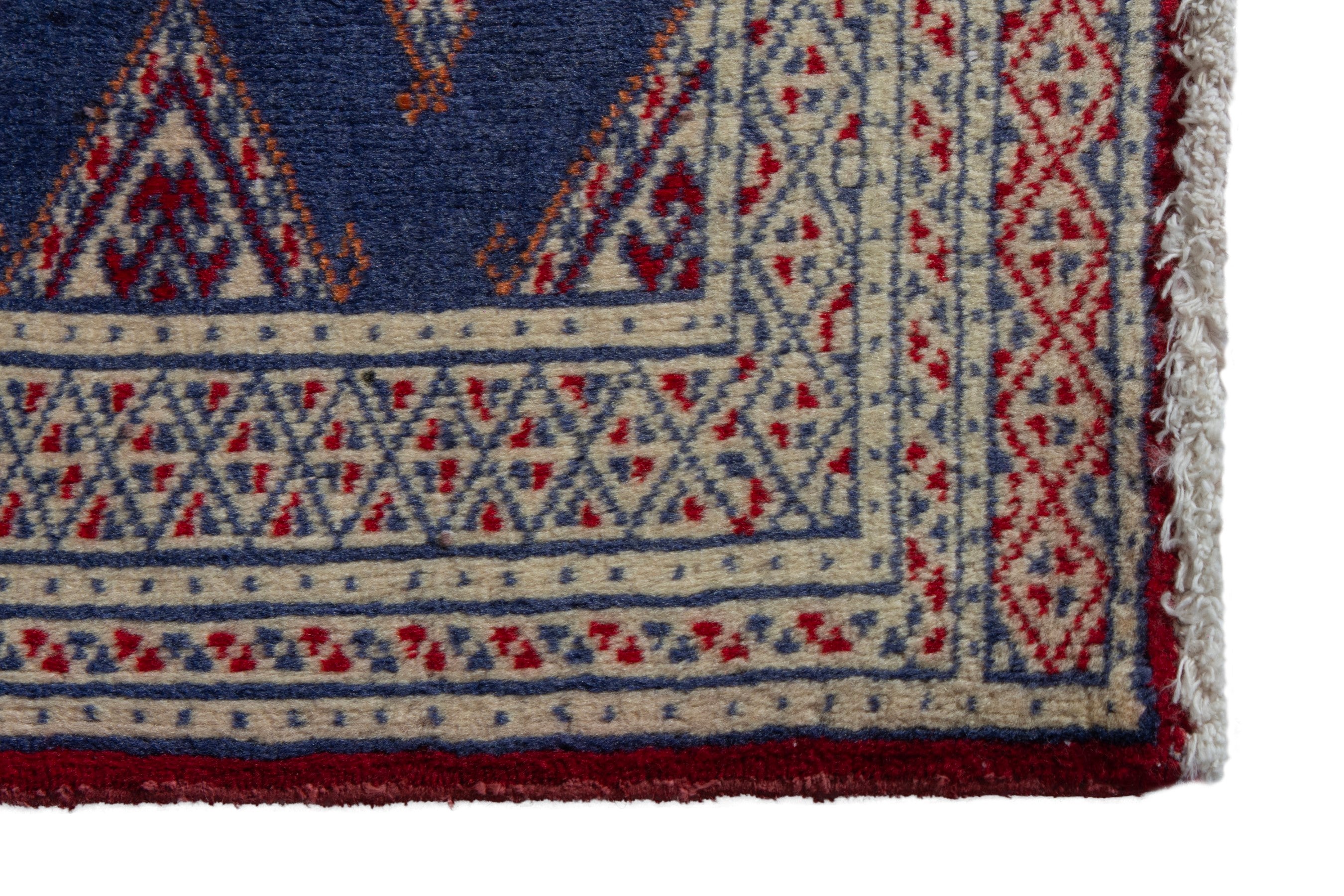 Persian Torkaman accent rug in denim and cream, view 5 of 8