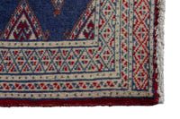Persian Torkaman accent rug in denim and cream, view 5 of 9
