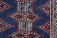 Persian Torkaman accent rug in denim and cream, view 7 of 9
