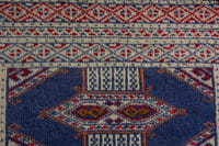 Persian Torkaman accent rug in denim and cream, view 8 of 9