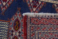 Persian Torkaman accent rug in denim and cream, view 9 of 9