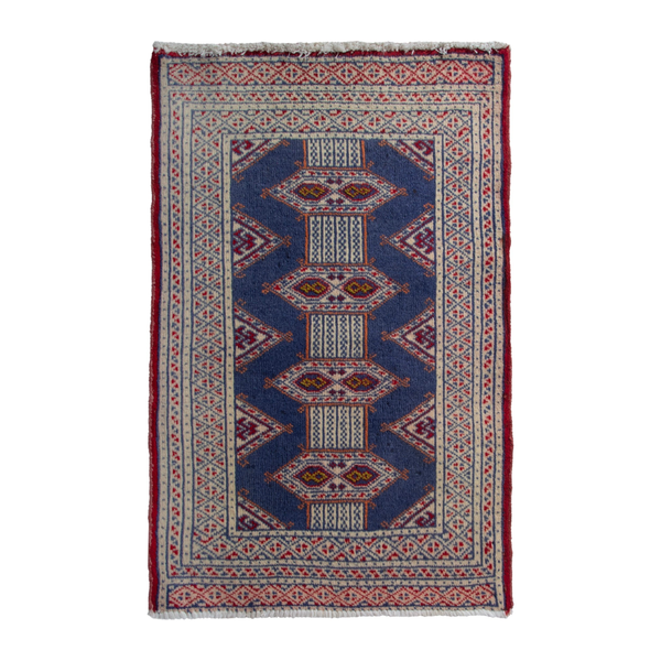 Persian Torkaman accent rug in denim and cream, 2' x 2'9"