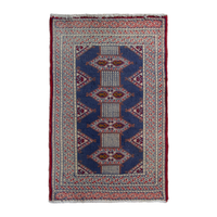 Persian Torkaman accent rug in denim and cream, 2' x 2'9"