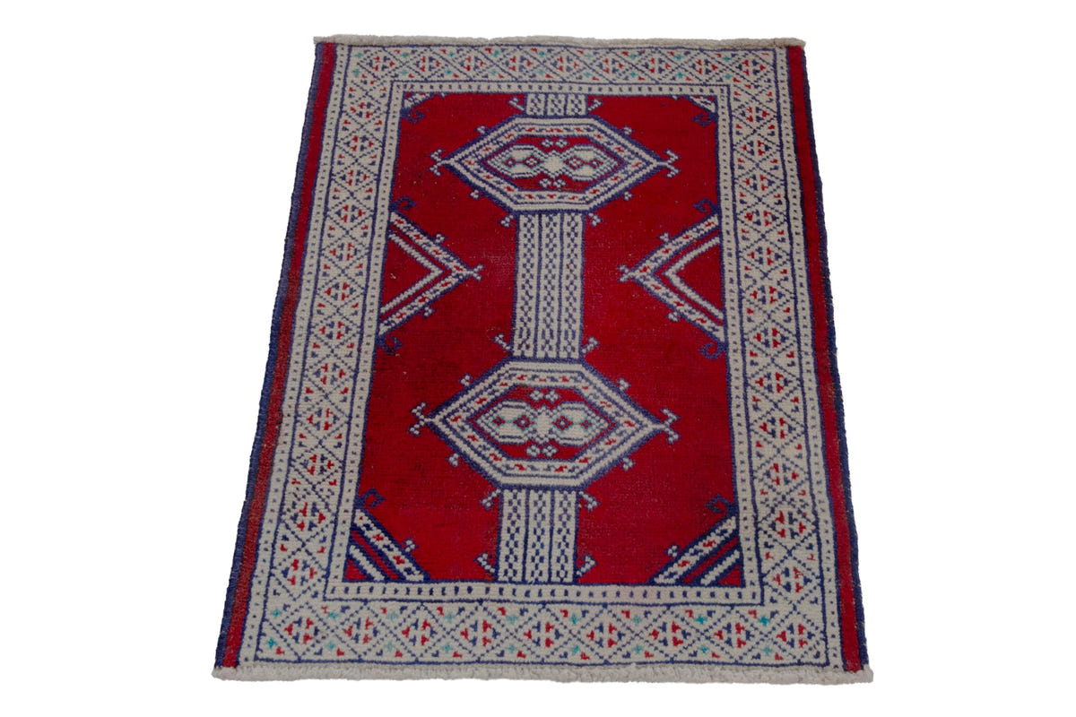 Persian Torkaman accent rug in deep red and cream, view 3 of 8